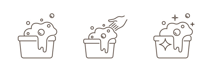 Set of hand wash linear icons editable stroke isolated on transparent background. Hand wash symbol for cloth or thing. 