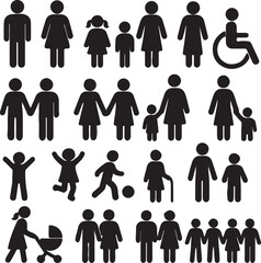 family icon set mother, daughter, baby, children playing