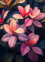 Naklejka premium Pink foliage with vibrant leaves, and nature.