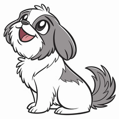 Cartoon Shih Tzu Puppy Sitting and Looking Upward Cute Canine Pet Animal Design