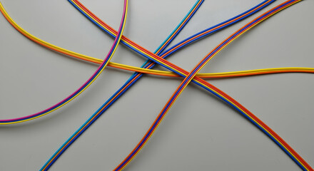 Colorful interconnected cables representing global network infrastructure and data transfer solutions for modern technology