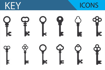 Outline Key Icons Featuring Various Designs for Digital, Home, and Security Illustrations
