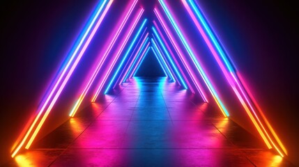 Neon Triangle Perspective Tunnel