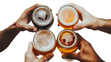 Celebratory Toast with Beer Glasses Isolated on White Background