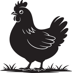 Silhouette of a Hen Standing in Grass