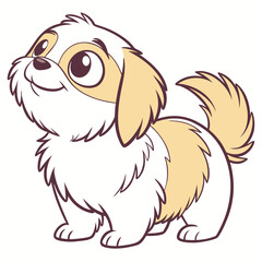 Cartoon Shih Tzu Standing, Fluffy White & Cream Dog with Big Eyes, Joyful Expression