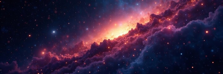 Naklejka premium Illuminated star clusters shining in pitch black outer space, sky, galactic, cosmos