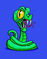 Fototapeta premium Stylized Cartoon Snake with forked tongue and sharp fangs