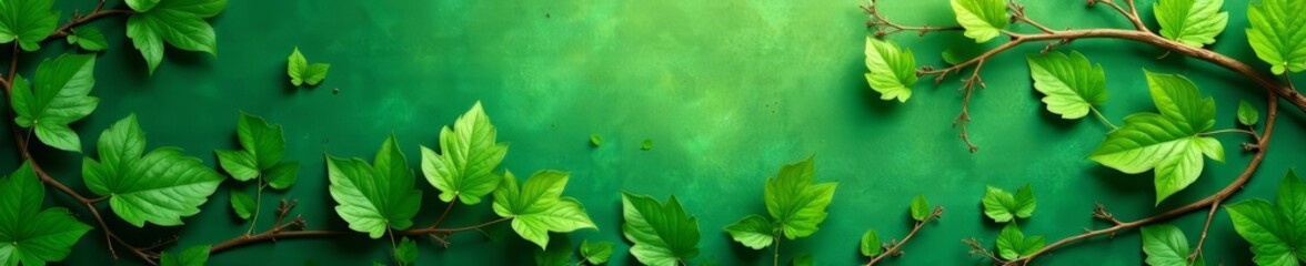 Intricate leaf and vine patterns in shades of green on a textured background, organic, illustration, natural