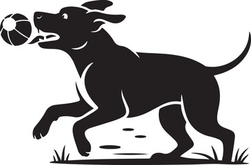 Silhouette of a Dog Running with a Ball in its Mouth