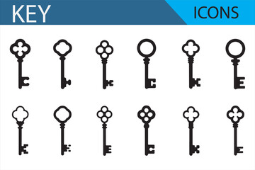 Simple Key Icons for Access, Security, and Digital Design Projects