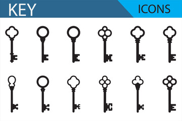Vector Set of Key Icons in Different Styles for Lock, Security, and Home Use