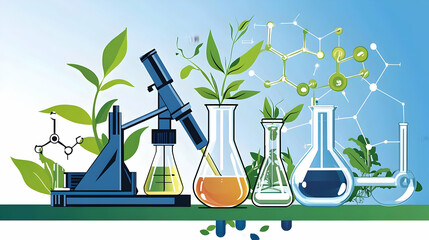 Colorful Laboratory Illustration Featuring Plants and Chemical Elements