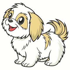 Cute Cartoon Shih Tzu Dog Standing Upright, Isolated on White, Smiling and Happy