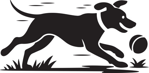 Silhouette of a Dog Running with a Ball in a Field