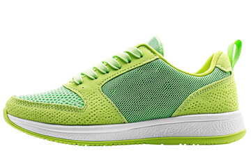 Lime Green Athletic Sneaker Stylish Breathable Design Perfect for Fitness and Sport on Black Background on transparent background
