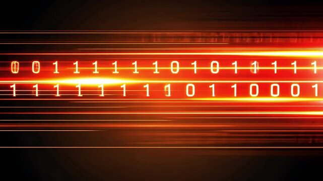 Vibrant Digital Background with Glowing Binary Code Dynamic Fusion of Technology, Data Processing, and Abstract Innovation in Motion.