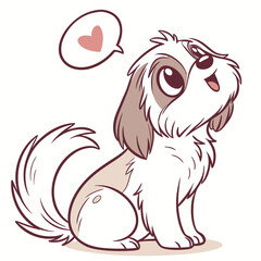 Adorable Shih Tzu Puppy Cartoon with Heart Bubble, Cute Dog, Mascot Style