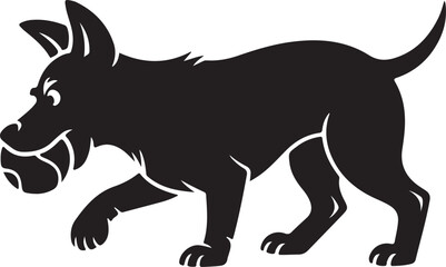 Playful Black Silhouette of a Dog Carrying a Ball