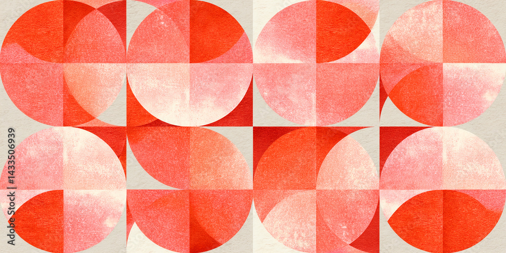 Aufkleber Abstract geometric pattern featuring overlapping red and white circles, creating a textured, mid-century modern design suitable for various applications