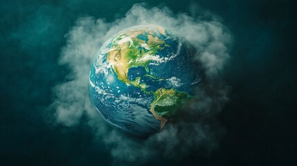 The smoke covers the earth,  Conveying global warming, Realistic images. 