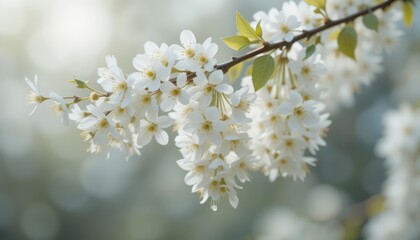 Naklejka premium White Cherry Blossoms in Nature's Tranquil Scene