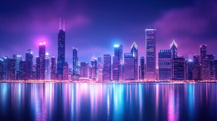 Cyberpunk Futuristic City Skyline with Neon Glow