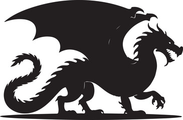 Black Silhouette of a Powerful Winged Dragon