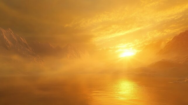 Golden Sunrise Casting Light over Misty Mountains - Powered by Adobe