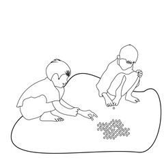 line art Children playing marbles in the park. Children playing. Playground.
