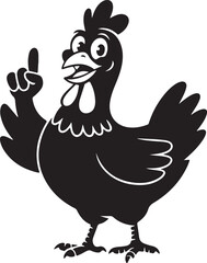 Happy Cartoon Hen Pointing Upward Black Silhouette