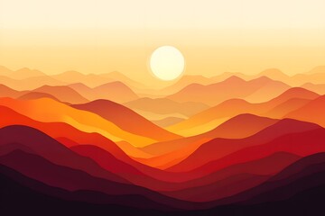 Serene Sunset over Rolling Hills Scenic Mountain Landscape Warm Colors