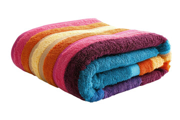 Soft colorful striped beach towel rolled and ready for summer fun Vibrant hues plush texture perfect for on transparent background