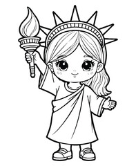 Coloring Page Little Girl as a Mini Liberty