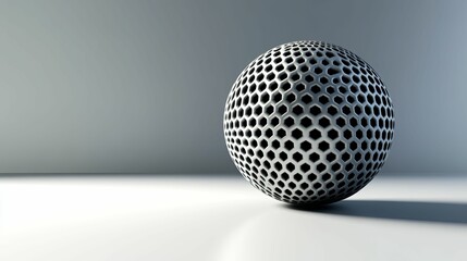Modern, metallic sphere with a patterned surface.