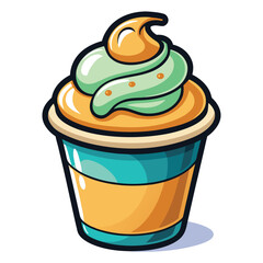 Cartoon Cupcake Icon with Swirl Topping, Dessert in a Cup, Sweet Treat Clipart