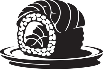 Black and White Stylized Sushi Roll on Plate