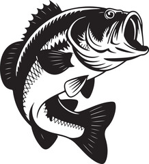 Largemouth Bass Fish Jumping Vintage Black and White Illustration