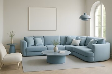 Frame mockup, ISO A paper size. Living room wall poster mockup. Interior mockup with house background. Modern interior design. 3D render