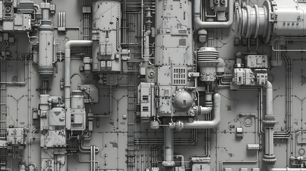 Complex Industrial Machinery Featuring Metallic Pipes and Detailed Technical Components on White Background