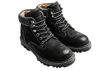 Stylish Black Leather Children s Boots perfect for adventure detailed stitching rugged sole against a on transparent background