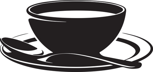 Simple Black and White Coffee Cup and Spoon Illustration