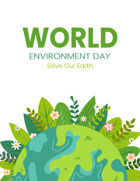 Environment Day. Earth Day. Poster, poster or postcard on the theme Caring for nature and ecology. Vector illustration on an isolated background