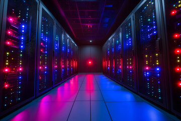 Obraz premium server room photo, server room, server room photo, neon color photo