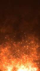 Obraz premium Fiery glowing orange particles rise in a smoky cosmic background