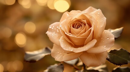 Obraz premium A beautiful beige rose covered with delicate water droplets