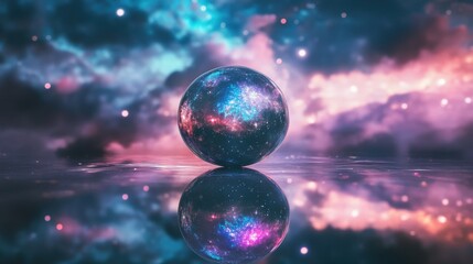 Fototapeta premium Floating Crystal Sphere Reflecting Infinite Stars - Standard 6x
