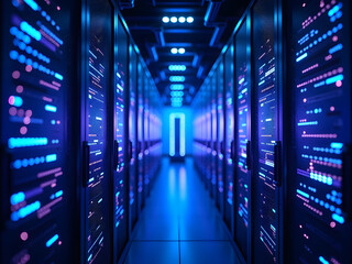 Fototapeta premium AI data center with neural networks and data flow