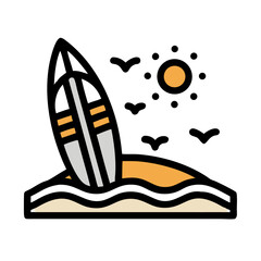 Surfboard on Beach Icon Design