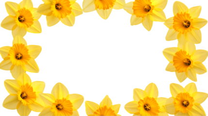 Daffodils Border Isolated on Transparent Background Bright Yellow Blossoms
